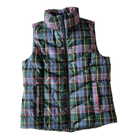 Lands End Tartan Plaid Quilted Down Zippered Higher Neck Puffer Vest Pockets XS - Picture 1 of 11